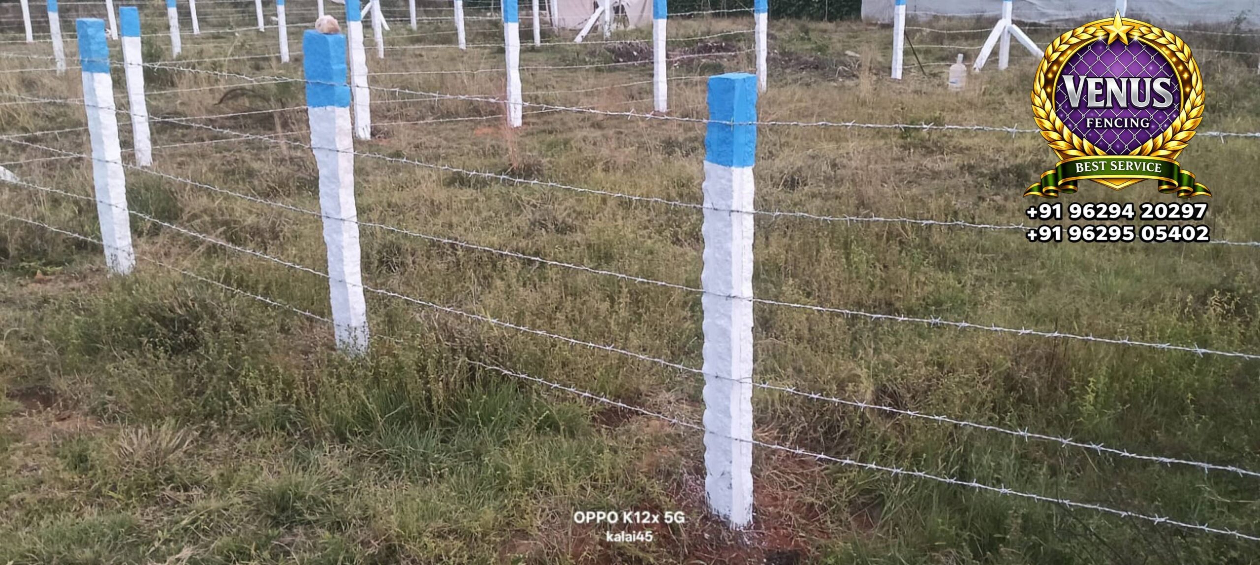 Barbed Wire Fencing with Stone Post