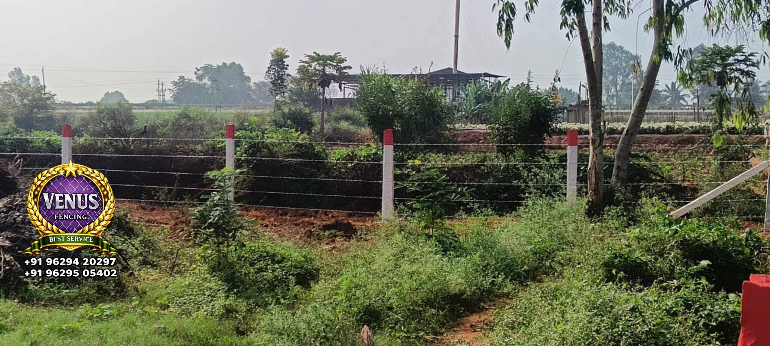 Barbed Wire Fencing with Stone Post